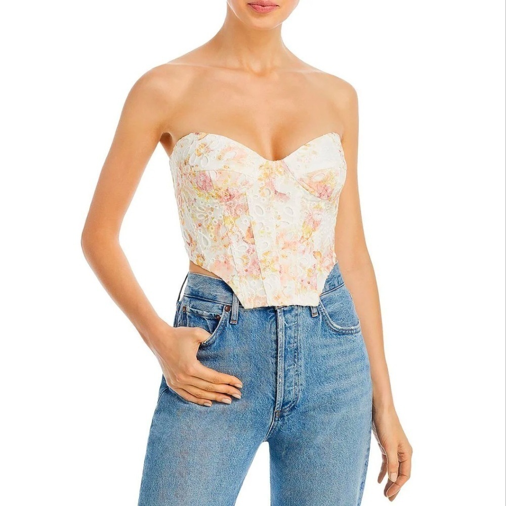 NWT BARDOT LILA SUNNY FLORAL UNDERWIRE BUSTIER CORSET CROP WHITE PINK SIZE 10 - Picture 1 of 7